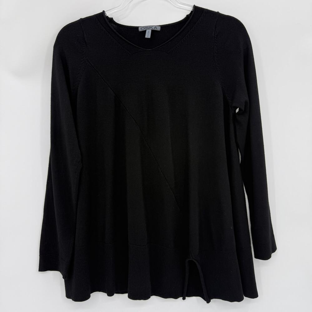 OSKA Knit Relaxed Top Size 1 / US 6 Black Long Sleeve Asymmetrical Boxy Shirt